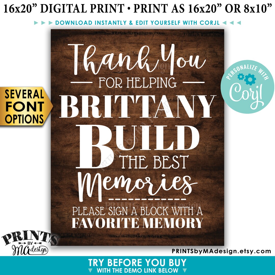 Sign This Memory Book Sign Sign a Block Memory Sign Thanks for Helping Build the Best Memories ...