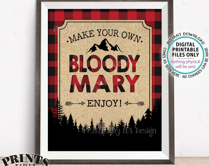 Lumberjack Bloody Mary Sign, Make Your Own Bloody Mary, Baby Shower Brunch Birthday Wedding, Red Checker Plaid, PRINTABLE 8x10” Sign <ID>