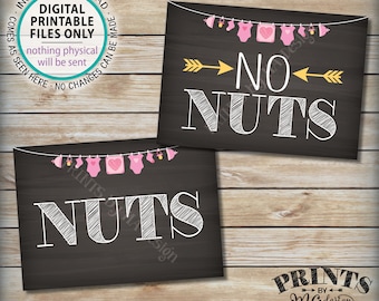 Nuts and No Nuts Signs, Food Allergy Baby Shower Sign, Nut Free Zone, Girl, Pink Clothesline, Two PRINTABLE 5x7” Chalkboard Style Signs <ID>