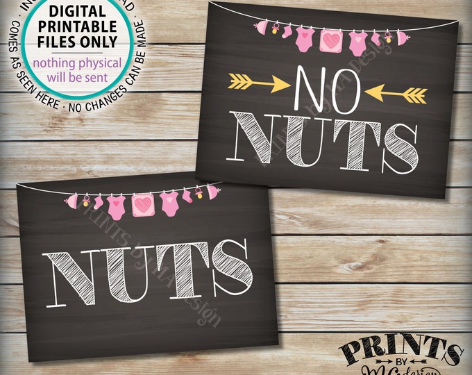 Nuts and No Nuts Signs, Food Allergy Baby Shower Sign, Nut Free Zone, Girl, Pink Clothesline, Two PRINTABLE 5x7” Chalkboard Style Signs <ID>