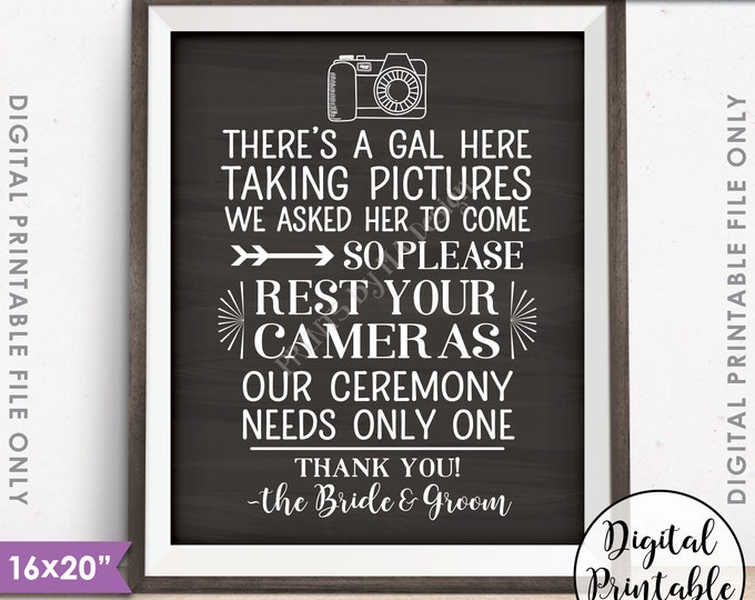 Unplugged Wedding Sign, Only One Photographer, No Cameras at the Ceremony Sign, 16x20" Chalkboard Style Instant Download Digital Printable