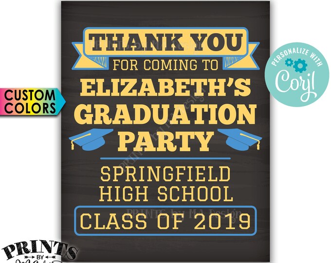 Thank You for Coming to the Graduation Party Sign, PRINTABLE 8x10/16x20” Chalkboard Style Graduation Decorations <Edit Yourself with Corjl>
