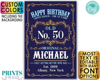 Happy Birthday Sign, Vintage Whiskey Themed Birthday Poster, Better with Age, Custom PRINTABLE 24x36" Sign <Edit Yourself with Corjl>