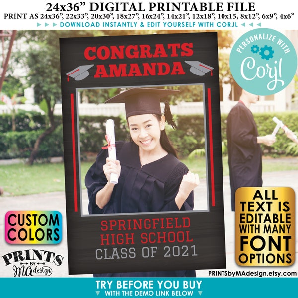 Graduation Photo Frame, High School Graduation Party Selfie Station, Custom PRINTABLE Chalkboard Style 24x36” File <Edit Yourself w/Corjl>