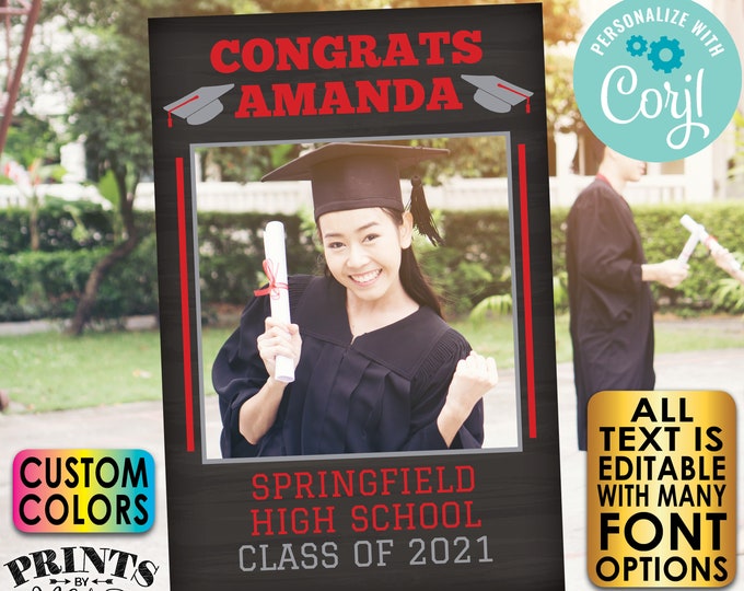 Graduation Photo Frame, High School Graduation Party Selfie Station, Custom PRINTABLE Chalkboard Style 24x36” File <Edit Yourself w/Corjl>