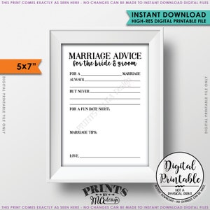 Huwelijksadvieskaarten, advies voor bruid en bruidegom, huwelijksadvies, huwelijkstips, vrijgezellenfeest activiteit, Instant Download afdrukbaar bestand 5 x 7"