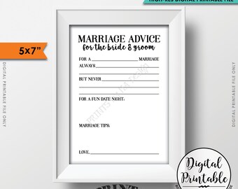 Hochzeitsempfehlungskarten, Braut und Bräutigam Ratschläge, Hochzeitsempfehlung, Ehetipps, Brautdusche Aktivität, DRUCKBARE 5x7 ”Schild <ID>