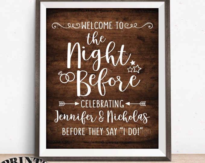 The Night Before Sign, Welcome to the Night Before Rehearsal Dinner Sign, PRINTABLE 8x10/16x20” Rustic Wood Style Wedding Rehearsal Sign