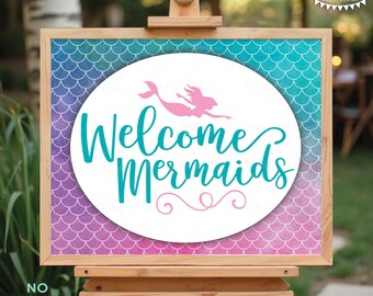 Welcome Mermaids Sign, Mermaid Party, Fish Tail, Under the Sea, PRINTABLE 16x20/8x10” Watercolor Style Welcome Sign <ID>