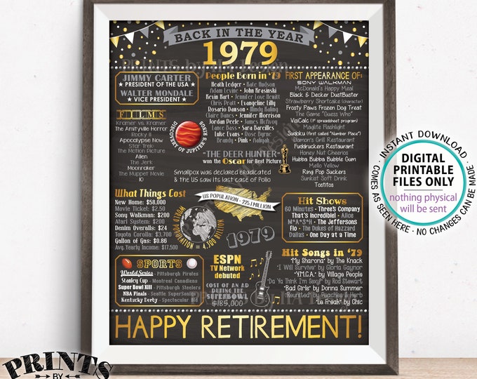 Retirement Party Decorations, Back in 1979 Poster, Flashback to 1979 Retirement Party Decor, PRINTABLE 16x20” '79 Sign <ID>