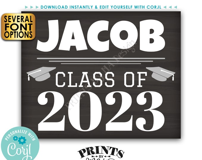 Class of Sign, PRINTABLE 8x10/16x20” Chalkboard Style Graduation Party Decoration, High School or College Grad <Edit Yourself with Corjl>