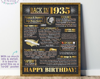 Back in 1935 Birthday Poster Board, Flashback to 1935 Birthday Decoration, B-day Gift, Custom PRINTABLE 16x20” 1935 Sign