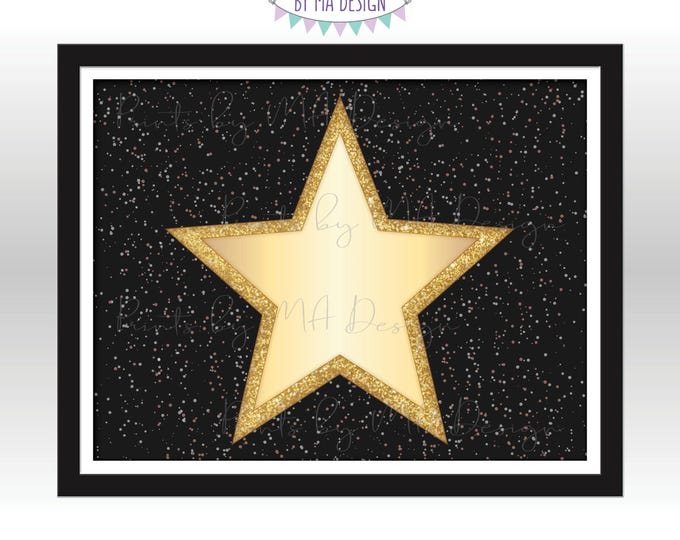 Hollywood Star Sign, Red Carpet Party, Glam VIP Party, Oscars Movie Night Ideas, Blank Star 8.5x11" Digital PRINTABLE Landscape File <ID>