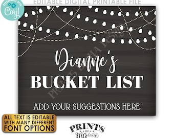 Editable Bucket List Sign, Share Your Suggestions Here, Custom PRINTABLE 8x10/16x20” Chalkboard Style Sign <Edit Yourself w/Corjl>