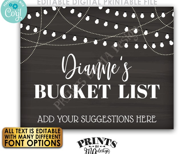 Editable Bucket List Sign, Share Your Suggestions Here, Custom PRINTABLE 8x10/16x20” Chalkboard Style Sign <Edit Yourself w/Corjl>