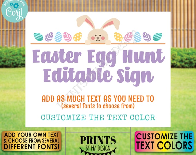 Editable Easter Egg Hunt Sign, Easter Bunny, Eggs, One Custom PRINTABLE 8x10/16x20” Landscape Sign, Choose Your Text <Edit Yourself w/Corjl>