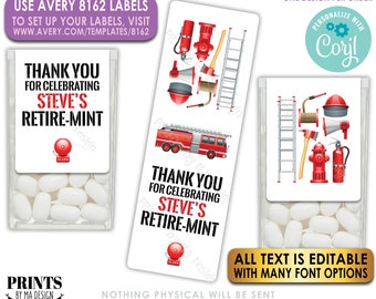 Firefighter Retirement Party Tic Tac Stickers, Fireman, Engine, One Custom PRINTABLE Retire MINT Avery 8162 Label <Edit Yourself with Corjl>