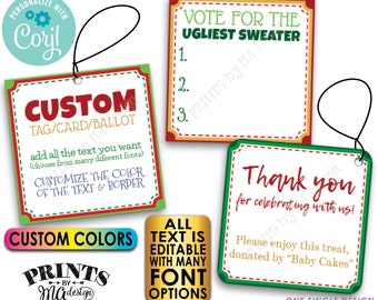 Custom Christmas Tags, Voting Ballots, 3" Square Cards on a Digital PRINTABLE 8.5x11" File <Edit Yourself with Corjl>