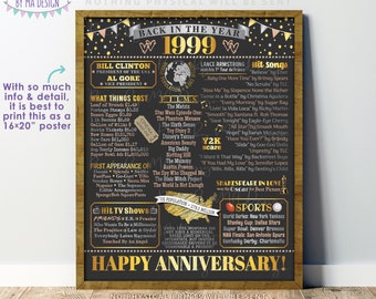 Back in the Year 1999 Anniversary Sign, Flashback to 1999 Anniversary Decor, Anniversary Gift, PRINTABLE 16x20” Poster Board <ID>