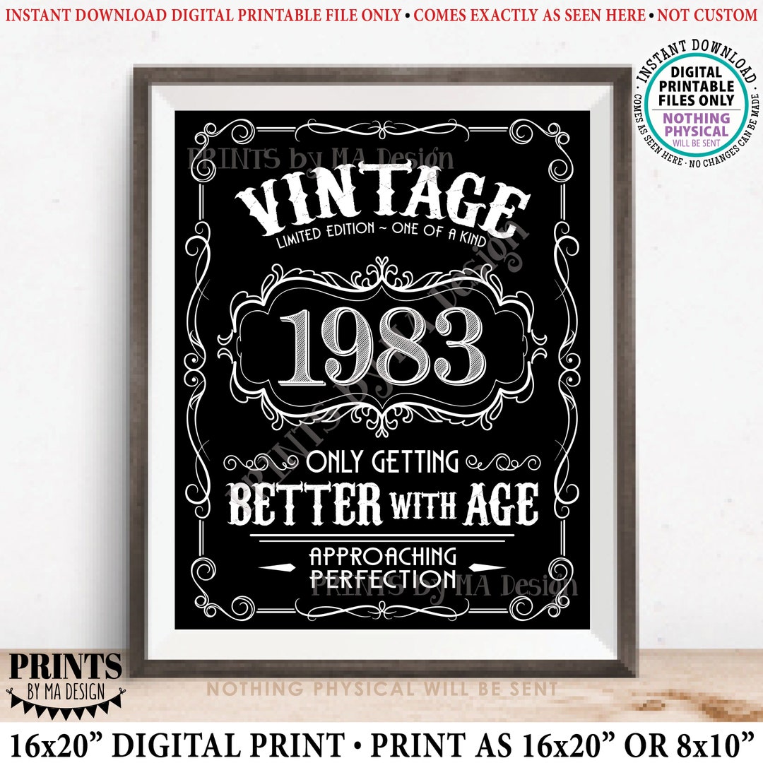 1983 Birthday Sign, Vintage Better With Age Poster, Whiskey