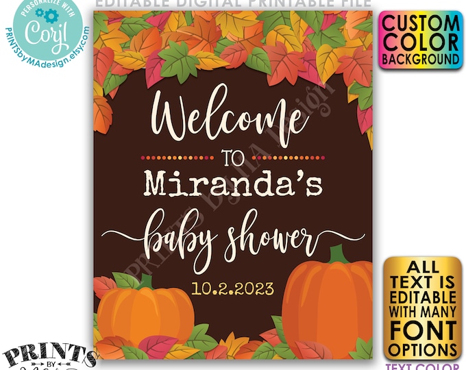 Fall Themed Baby Shower, PRINTABLE 16x20" Editable Sign, Any Color Background, Fall in Love with Baby Welcome Poster <Edit Yourself w/Corjl>