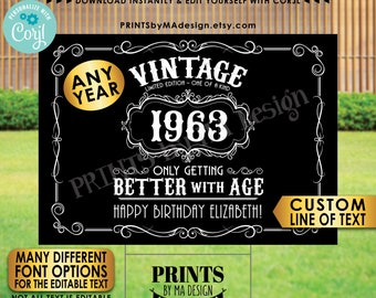 Vintage Birthday Sign, Better with Age Liquor Themed Party, Custom PRINTABLE A1 Size Sign, Black Background <Edit Yourself w/Corjl>