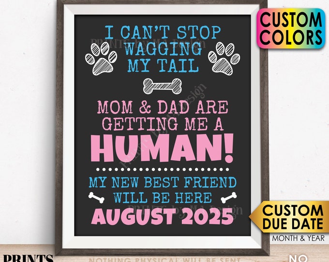 Dogs Pregnancy Announcement, I Can't Stop Wagging My Tail - Mom & Dad are Getting Me a Human, Mom is Pregnant, PRINTABLE 8x10/16x20” Sign