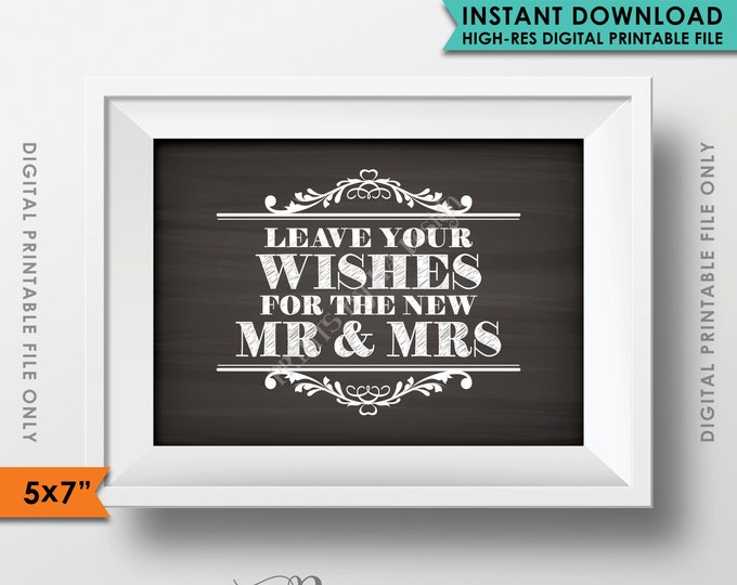 Wishes for the New Mr & Mrs Sign, Leave Your Wishes, Advice, Wedding Wishes, Chalkboard Style 5x7" Instant Download Digital Printable File