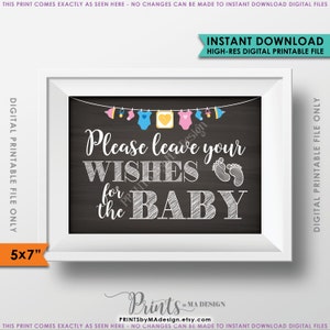Deseos para el letrero del bebé, deje sus deseos para el letrero del baby shower, decoración del baby shower, descarga instantánea imprimible estilo pizarra de 5x7"