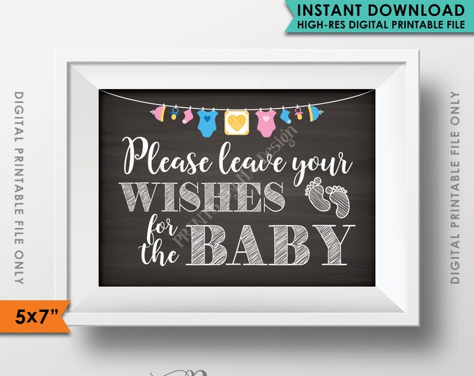 Wishes for Baby Sign, Please Leave your Wishes for the Baby Shower Sign, Baby Shower Decor, 5x7” Chalkboard Style Printable Instant Download