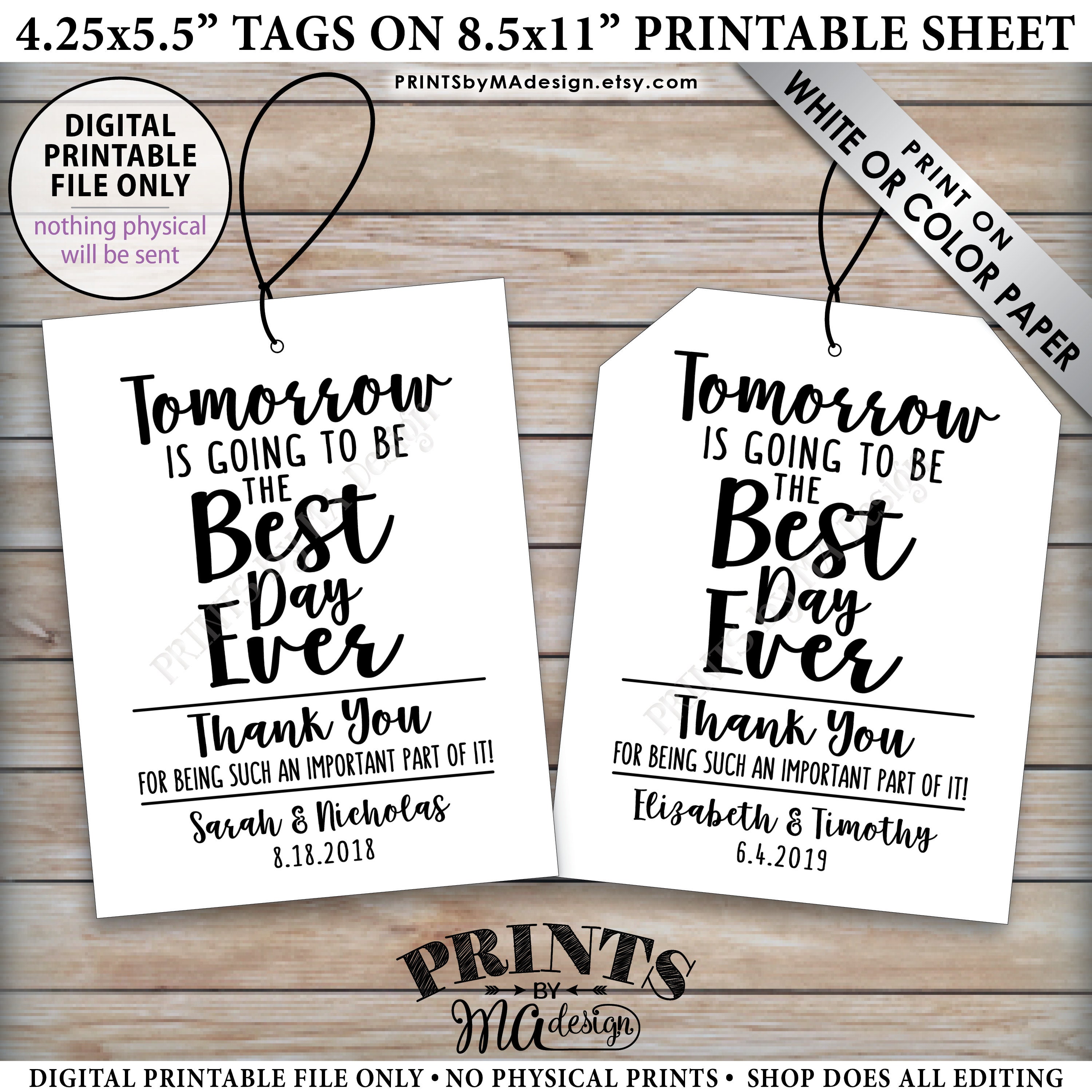 Rehearsal Dinner Tags, Wedding Rehearsal Gift, Tomorrow is Going to be