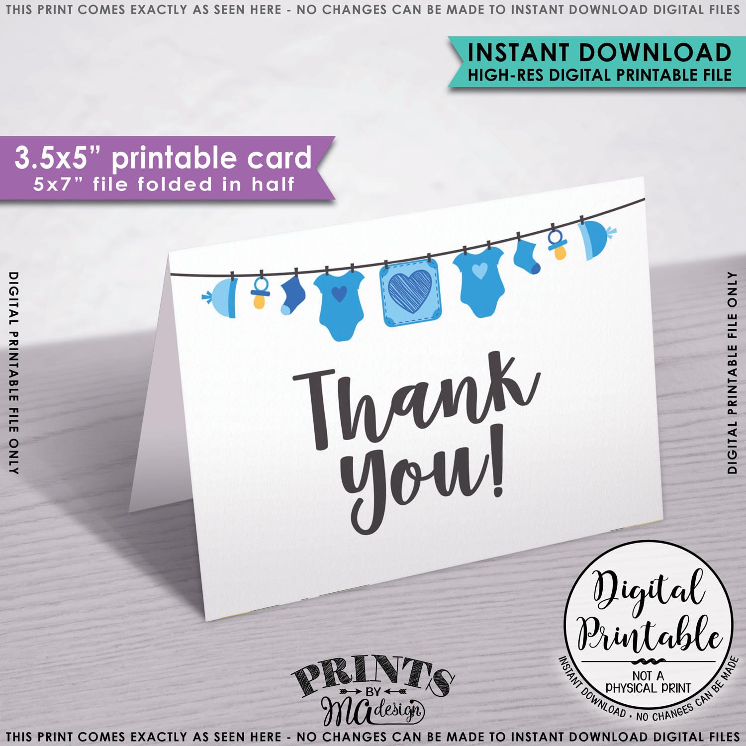 Baby Shower Thank You Cards Printable Thank Yous Blue Baby Thank You Cards Thanks 3 5x5 Folded Card Printable 5x7 Card