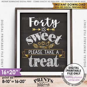 Forty is Sweet Please Take a Treat Fortieth Party Decor, 40th Birthday, 40th Anniversary, 16x20” Chalkboard Style Printable Instant Download