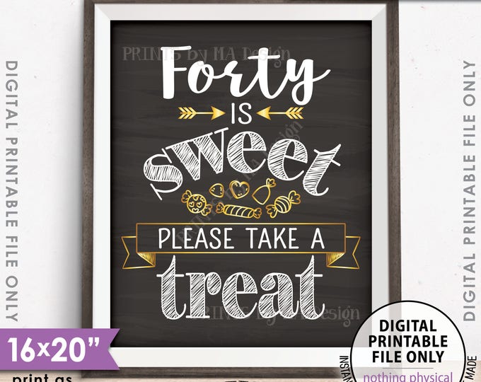 Forty is Sweet Please Take a Treat Fortieth Party Decor, 40th Birthday, 40th Anniversary, 16x20” Chalkboard Style Printable Instant Download
