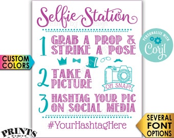 Selfie Station Sign, Share on Social Media, Custom PRINTABLE 8x10/16x20” Hashtag Sign <Edit Yourself with Corjl>