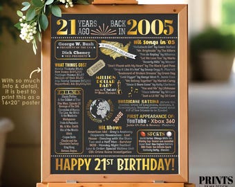 21 Years Ago Back in 2005 Sign, 21st Birthday Poster Board, Flashback 21 Years Ago B-day Gift, PRINTABLE 16x20” Born in 2005 Sign <ID>