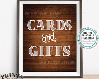 Cards and Gifts Sign, PRINTABLE 8x10” Rustic Wood Style Gift Table Sign, Portrait <ID>