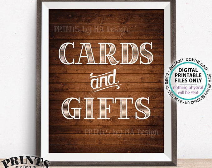 Cards and Gifts Sign, PRINTABLE 8x10” Rustic Wood Style Gift Table Sign, Portrait <ID>