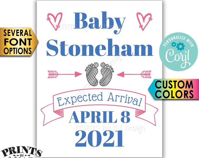 Pregnancy Announcement, Baby's Expected Arrival, Twins, Custom Colors, PRINTABLE 8x10/16x20” Baby Reveal Sign <Edit Yourself with Corjl>