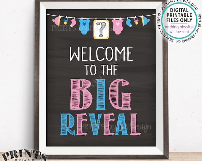 Welcome to the Big Reveal Gender Reveal Sign, Pink or Blue Gender Reveal Party Welcome Sign, Chalkboard Style PRINTABLE 8x10/16x20 Sign <ID>