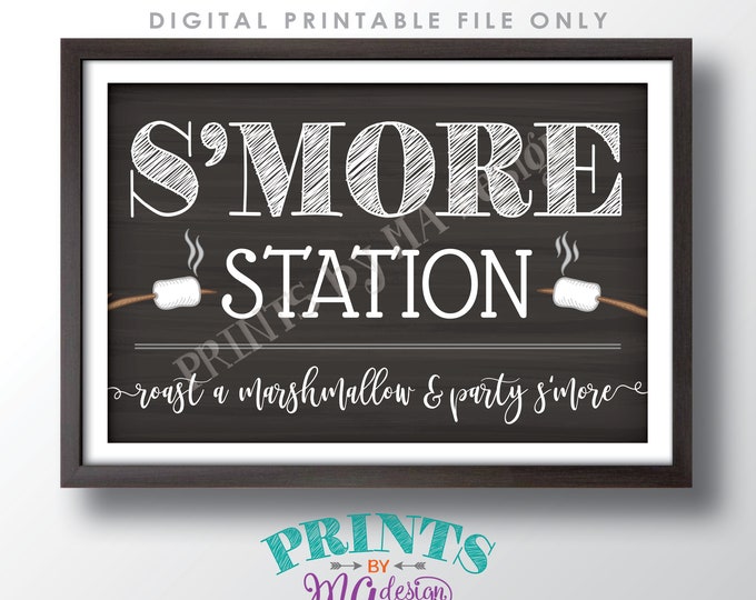 S'more Station Sign, Roast a Marshmallow and Party S'more, PRINTABLE 24x36” Chalkboard Style Smore Sign <ID>