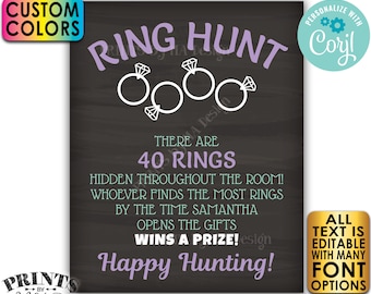 Bridal Shower Ring Hunt Game Sign, Wedding Shower Scavenger Hunt, Custom PRINTABLE 8x10/16x20" Chalkboard Style Sign <Edit Yourself w/Corjl>