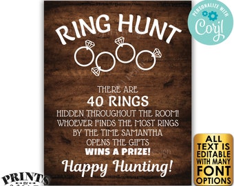 Ring Hunt Game Sign, Bridal Shower Scavenger Hunt Game for Wedding Shower, Custom PRINTABLE Rustic Wood Style Sign <Edit Yourself w/Corjl>