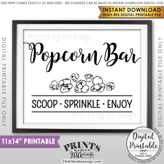 Popcorn Bar Sign Popcorn Bar Directions Wedding Popcorn Etsy