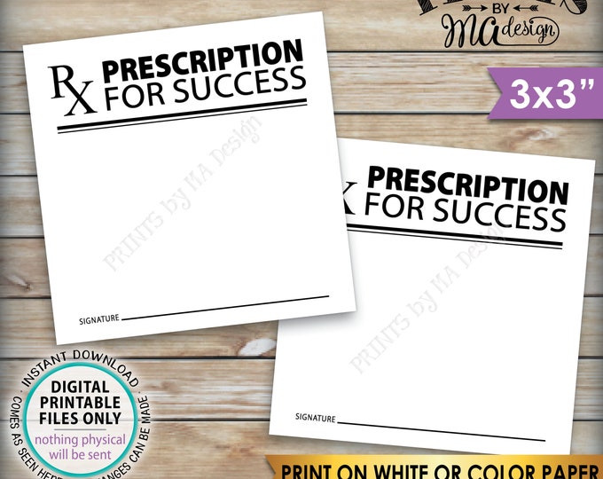 Please Leave Your Prescription for Success. Med School Grad Advice, RX, Nurse Graduation, 3x3" Advice Cards on 8.5x11" PRINTABLE Sheet <ID>