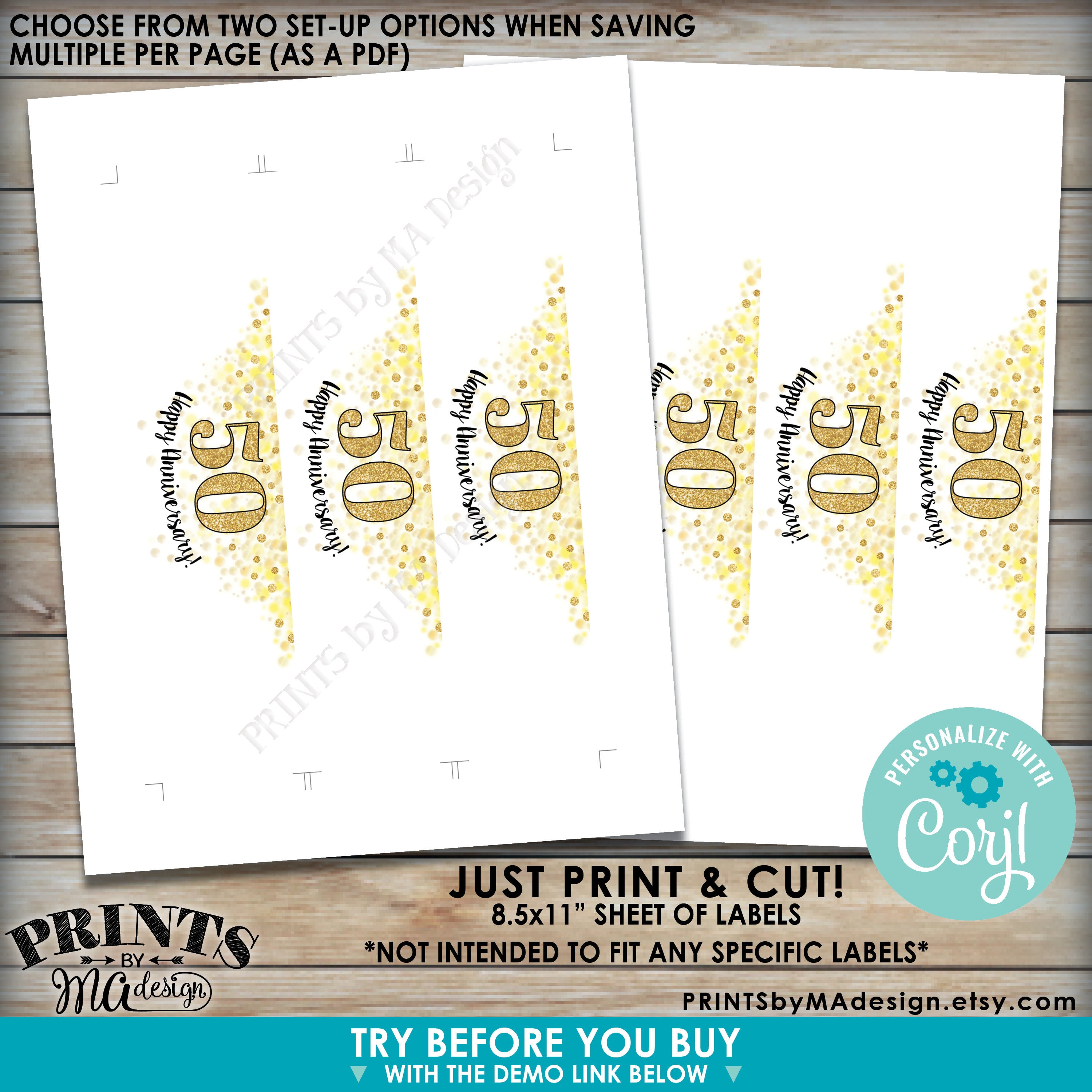 Anniversary Water Bottle Labels, Gold Glitter Anniversary Party, PRINTABLE Water Bottle Labels ...