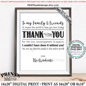Dankesschild, „Danke vom Absolventen“-Schild, Absolventen-Dankeskarte, Abschlussparty-Dekoration, DRUCKBARES 8x10/16x20 Zoll großes Absolventenschild <ID>