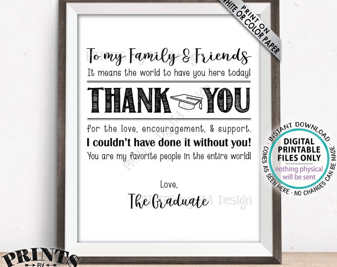 Thank You Sign, Thanks from the Graduate Sign, Grad Thank You Card, Graduation Party Decoration, PRINTABLE 8x10/16x20” Grad Sign <ID>