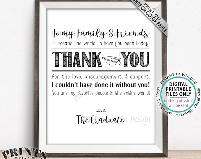 Thank You Sign, Thanks from the Graduate Sign, Grad Thank You Card, Graduation Party Decoration, PRINTABLE 8x10/16x20” Grad Sign <ID>