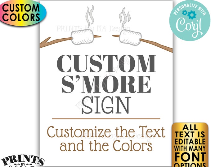 Custom S'more Sign, Smore Station, All Text is Editable, Custom Colors, PRINTABLE 8x10/16x20” S'mores Bar Sign <Edit Yourself with Corjl>